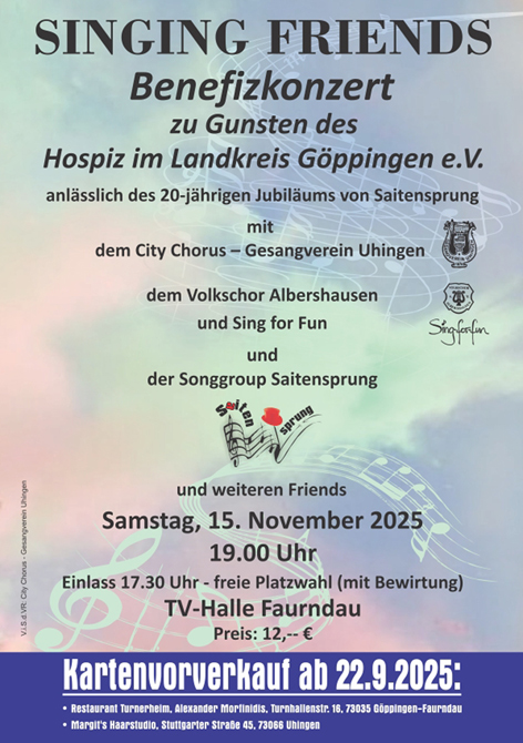 Benefizkonzert mit „Saitensprung“ und den „Singing Friends“ in Faurndau