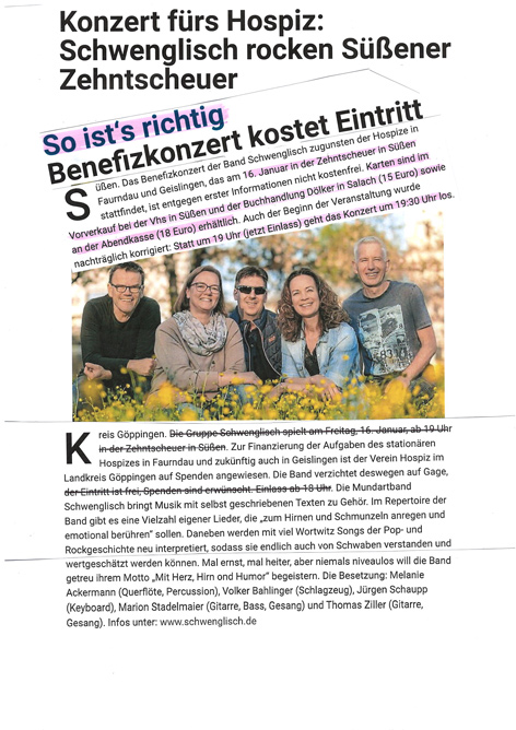 Benefizkonzert der Band Schwenglisch